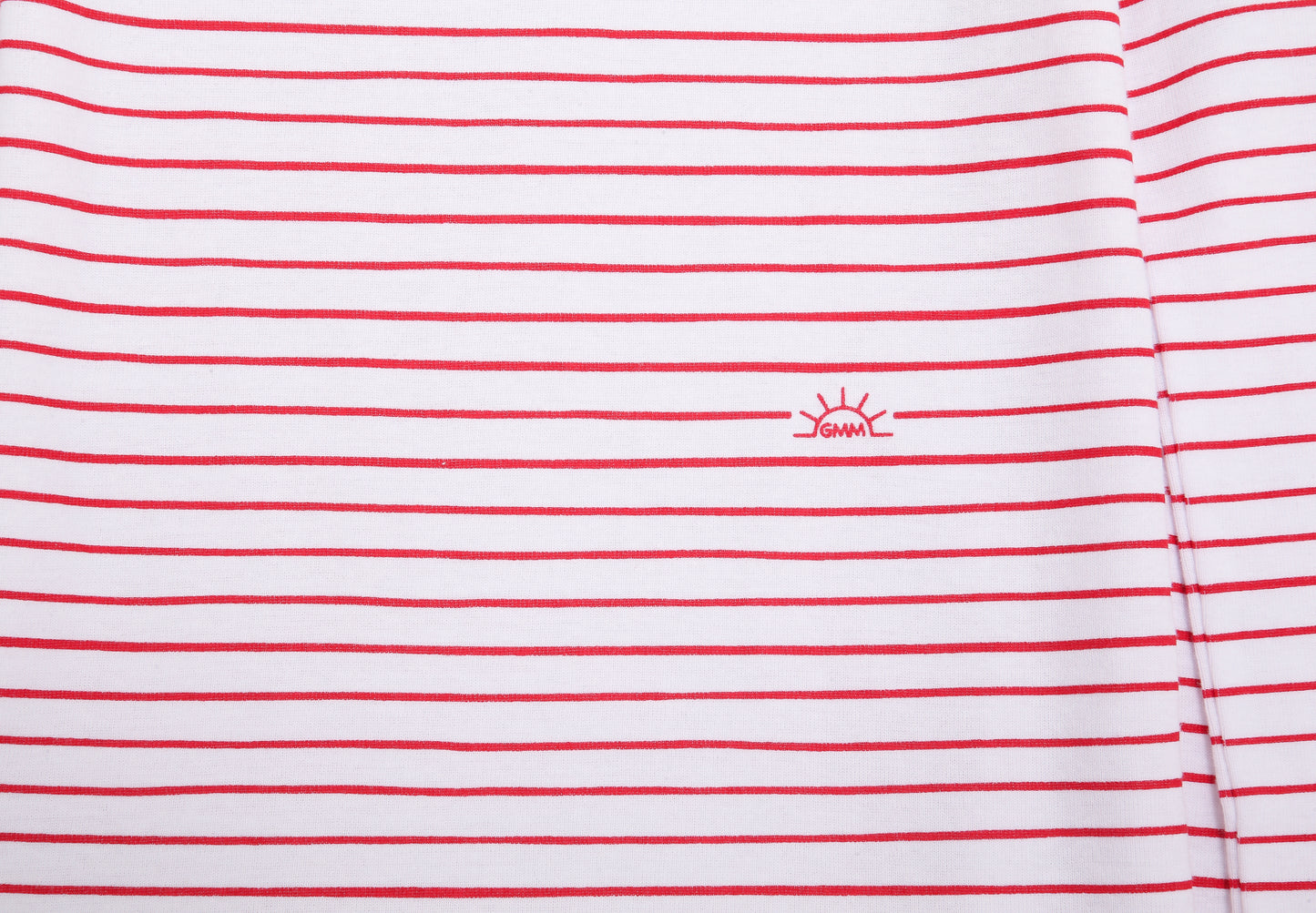 View of Pajama Set - Close up of red stripes print (with playful red stripes and our GMM logos also in red).
Pajamas are white fabric with the red stripes print. Pajamas are long-sleeved and made from 100% GOTS certified organic cotton.
good morning monsters pajamas, loungewear, sleepwear, pajamas, boys, girls, baby, unisex