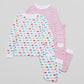 View of 2 PJ Sets side by side (Vehicles & Red Stripes) - Tops & Bottoms. Pajamas are white fabric with vibrant vehicles or bright red stripes, along with our fun GMM logo.  Pajamas are long-sleeved and made from 100% GOTS certified organic cotton.
good morning monsters pajamas, loungewear, sleepwear, pajamas, boys, girls, baby, unisex